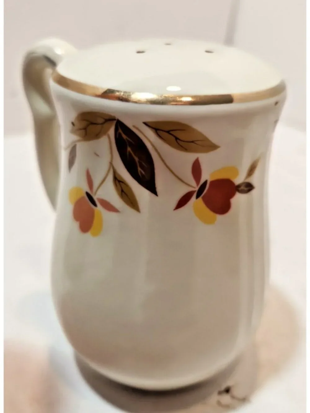 Vtg Hall Autumn Leaf Left Right Handled Salt & Pepper Range Set Mary Dunbar